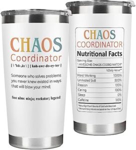 Read more about the article Thank You Gifts for Women, Boss, Coworker, Manager, Office, Teacher, Nurse, Her, Mom – Chaos Coordinator Gifts – Coworker Leaving Gifts for Women, Boss Lady Gifts for Women – 20 Oz White Tumbler