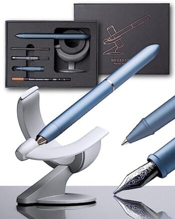 novium Hoverpen Future Edition - Fountain Pen & Rollerball Pen All-In Gift Box, Fine Nib, Futuristic Aesthetic, Metal Made Luxury Pen, Free Spinning Executive Pen, Christmas Gifts (Mist Blue)
