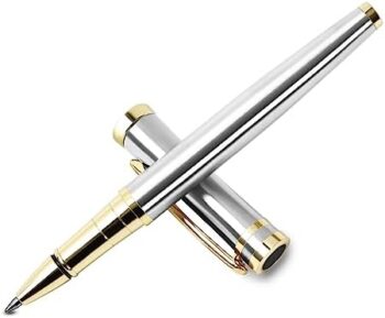 DSKPRTE Ballpoint pen with Gift Box, Luxury Writing Pen with 2 Extra Black Ink Refills Executive Pens Line width 0.5mm Business Pen Fancy Pen set for Men &Women. (Silver)