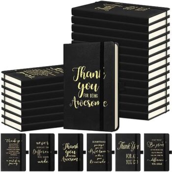 20 Pieces Thank You Gifts Leather Journal Notebook Bulk Employee Appreciation Gifts Coworker Leaving Gifts Inspirational Notebooks for Men Women Teacher Volunteer (Black Gold Novelty,A6 Size)