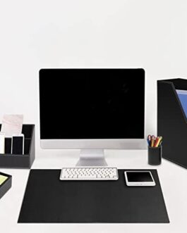 6 Piece Office Supplies/Desk Organizer Set with Desktop Leather Writing Pad,File Paper Tray,Magazine folder Holder, Pen Cup,Sticky Note Holder,Letter Mail Sorter,Workspace Decor for Women Men Black