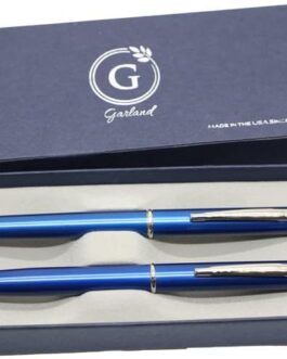Garland Patriotic Metal Executive Rollerball Pen/Pencil Set – Blue with Chrome Accents – Black Ink Rollerball Pen & Mechanical Pencil –– USA Made – for events, present – gift box included