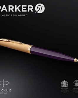 Parker 51 Ballpoint Pen | Deluxe Plum Barrel with Gold Trim | Medium 18k Gold Point with Black Ink Refill | Gift Box
