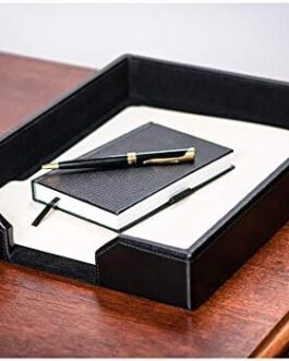 Dacasso Bonded Leather Desktop Tray Luxury Letter Holder & Paper Organizer for Desk, 13.5in x 10.5in x 2.13in, Black