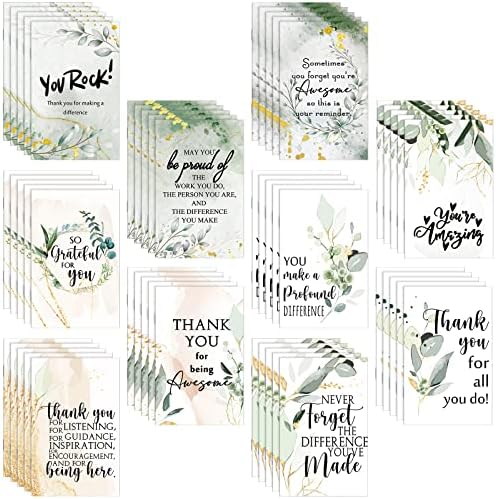 50 Pcs Employee Appreciation Gifts Inspirational Small Pocket Journal Thank You Notebook Gifts Eucalyptus Plants Sign Mini Notepads for Teachers School Office Christmas Present Supplies (Green Leaf)