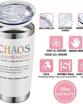 Unique Boss Lady Birthday / Thank You Gifts for Women, Her, Mom, Coworker, Teacher, Manager, Boss, Chaos Coordinator Gifts – 20Oz Tumbler