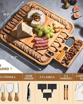 Charcuterie Boards Gift Set – Bamboo Cheese Board Set, Charcuterie Boards Accessories with Serving Knife – Unique Birthday Gifts for Women – Perfect Housewarming, Wedding Gifts for Couple