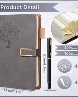 Mimorou 4 Sets Leather Journal Writing Notebooks with Ballpoint Pens, Life Tree Refillable Travel Diary Gift for Women Men, A5 Lined Magnetic Personal Faux Hardcover Notebook, 200 Pages