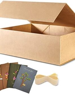 BOXHOME 5 Pack Large Gift Box, Brown Kraft Gift Box 13x10x5 inch with Magnetic Lids Gift Packaging Box, Groomsmen Boxes for Presents Contains Card, Ribbon, Folding Gift Box