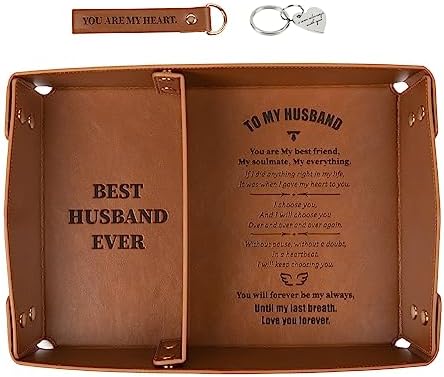 You are currently viewing Best Husband Ever Gifts,Faux Leather Valet Tray with Keychain,Desktop Storage Organizer Jewelry Dresser for Men,Gifts for Husband,Father’s Day Valentine’s Day Anniversary Birthday Gifts from Wife