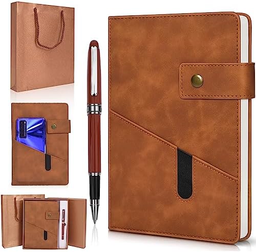 Brown A5 Lined Leather Journal Notebook,Personalized Hardcover Journal Set with Pen & Gift Box,100Pages 100gsm Thick Ruled Paper Daily Diary for Men Women School,Travel,Business,Work,Home Writing