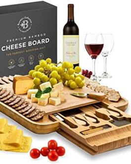 Charcuterie Boards Gift Set – Bamboo Cheese Board Set, Charcuterie Boards Accessories with Serving Knife – Unique Birthday Gifts for Women – Perfect Housewarming, Wedding Gifts for Couple