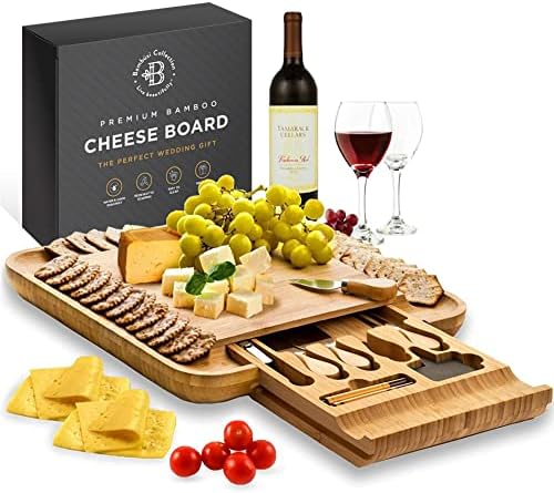 Charcuterie Boards Gift Set - Bamboo Cheese Board Set, Charcuterie Boards Accessories with Serving Knife - Unique Birthday Gifts for Women - Perfect Housewarming, Wedding Gifts for Couple