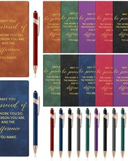 Colarr 12 Pcs Appreciation Gifts Bulk Thank You Leather Journal Pocket Notebook 12 Pcs Touch Ballpoint Pen May You Proud of the Work You Do for Employees Volunteer Teacher Team School(Classic Color)