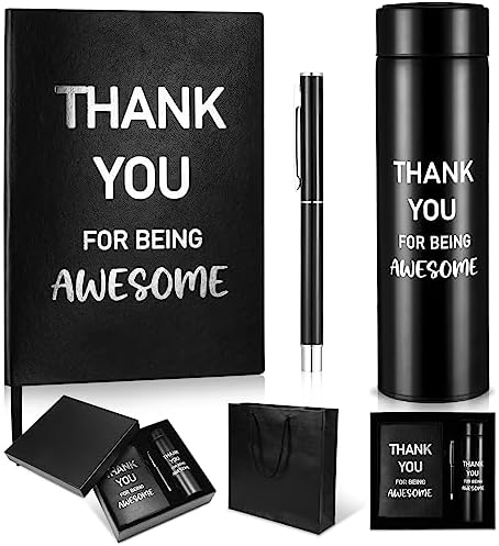 Colarr 3 Pcs Thank You Gifts for Men Birthday Gifts for Him Thank You for Being Awesome PU Leather Notebook Lined Journal with Pen Thermal Cup with Temperature Display for Dad Coworker Leaving Gifts