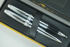 Read more about the article Cross Executive Companion Bailey,Polished Chrome with Cross Signature Diamond Cut Multi-grooved Center Ring Medium Selectip Rollerball Pen & 0.7mm Pencil Set and Name Plate for Engraving