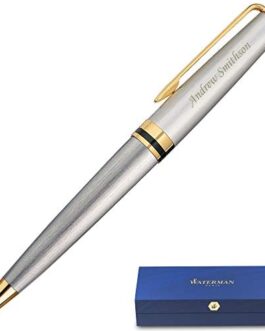 Dayspring Pens Personalized Waterman Pen | Engraved Waterman Expert Ballpoint Pen – Stainless/Gold Plated Trim. Custom Executive Gift Pen