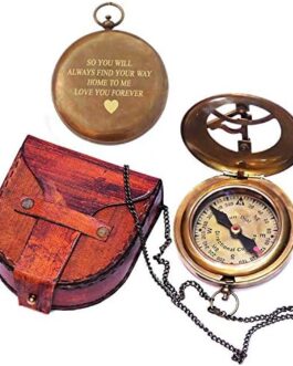 Engraved Sundial Compass with Leather case – Traveler Gift – Inspirational Gift – Adventurer Gift – Wedding Gift – Baptism Gift – Gift for him (Love You Forever)