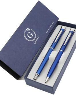 Garland Patriotic Metal Executive Rollerball Pen/Pencil Set – Blue with Chrome Accents – Black Ink Rollerball Pen & Mechanical Pencil –– USA Made – for events, present – gift box included
