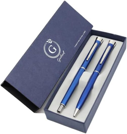 Garland Patriotic Metal Executive Rollerball Pen/Pencil Set - Blue with Chrome Accents – Black Ink Rollerball Pen & Mechanical Pencil –– USA Made - for events, present – gift box included