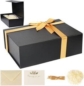 Read more about the article Gift Box with Lid black magnetic close Decorative Boxes for Christmas Thanksgiving Birthday Wedding Bridesmaid with Gift Card, Envelope, Ribbon, Shredded Paper Filler (11″X 8.07″X 4.13″ 1 Pcs)