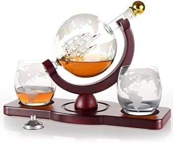 Gifts for Fathers Day Men Dad, Whiskey Decanter Set with Globe Glasses, Anniversary Birthday House Warming Bourbon Gift for Mom Him Husband Grandpa