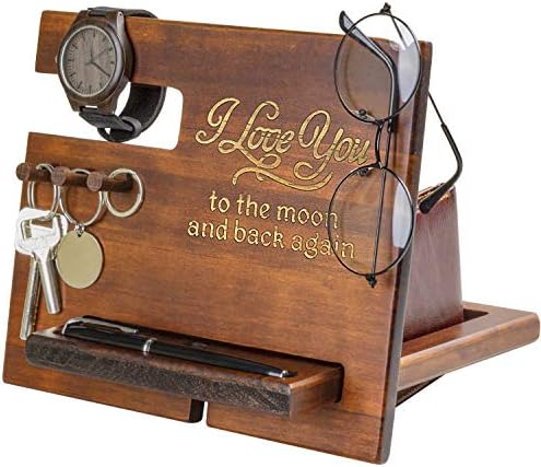 You are currently viewing Gifts for Him Anniversary – Wood Phone Docking Station for Men Personalized – Hooks Key Holder Wallet Stand Watch Organizer – Husband Boyfriend Birthday Christmas Graduation Valentines Gift
