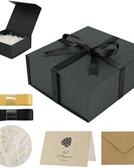 HUIHUANG Black Gift Box with Lid, Magnetic Gift Box for Presents Groomsman Box Best Man Wedding Birthday Graduation Boxes for Gift Packaging with Ribbon,Card,Shredded Paper Filler, 7.8x7x3.1 in-1 Pack