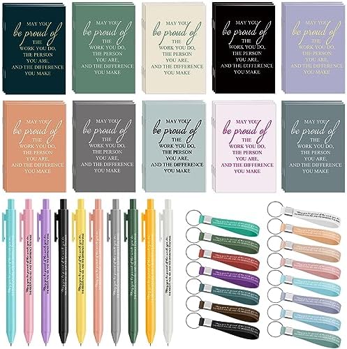 Harloon 30 Sets Employee Appreciation Gifts Thank You Gift Notebooks Gentle Color Retractable Ballpoint Pen and Silicone Keychains Journal for School Teachers Office Coworkers (May You Be Proud)