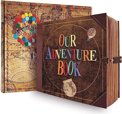 JIMBON Our Adventure Book Scrapbook Photo Album Retro Style Embossed Letter Cover Travel Diary Journal Scrap Book KitFor Couples Memory Book For Anniversary Wedding, Best Friend Gift