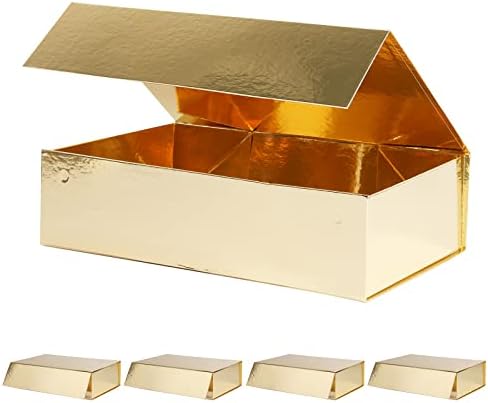 KoKoBin 5 Gift Box with Lid,14x9.5x4 Inches,Magnetic Gift Box,Groomsman Proposal Box,Birthday Party and Wedding Gift Packing (Gold)