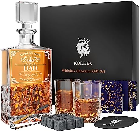 Kollea Gifts for Men Dad, 27 Oz Whiskey Decanter Set with 2 Glasses, Unique Dad Fathers Day Birthday Gift Ideas from Daughter, Best Dad Ever Gifts Present, Gifts for Men Dad Who Have Everything