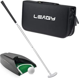 Read more about the article LEAGY Portable Golf Putter Travel Practice Putting Set with Case Indoor Outdoor Yard, Golfer Kids Toy Indoor Golf Games Set, Ball Return System Zink Alloy Putter Best Gift Executive Office Putter Set