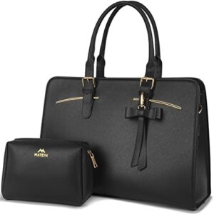 Read more about the article Laptop Tote Bag for Women, Large Waterproof PU Leather Work Briefcase with USB Charging Port Casual Computer Shoulder Bag Messenger fits 15.6 Inch, Business Handbag Satchel Purse 2pcs Set, Black