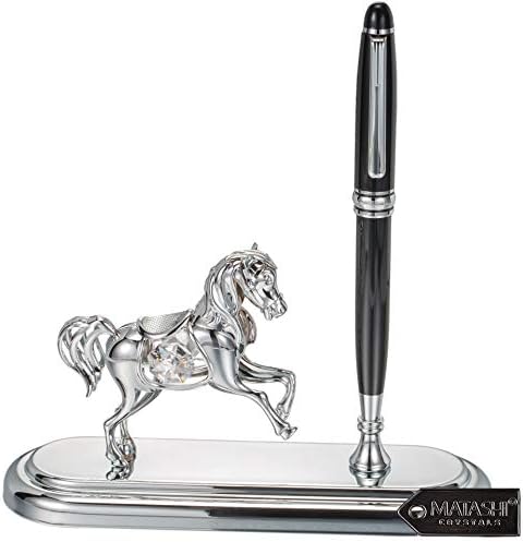 Matashi Highly Polished Executive Desk Set with Pen and Silver Plated Horse Ornament | #1 Best Gift for Father's Day | Birthday | Home Office | Best Gift for Working Men Women - Gift For Dad