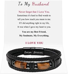 Read more about the article Mens Black Braided Tiger Eye Leather Bracelets Son Grandson Boyfriend Dad Husband Gifts For Men Christmas Birthday Father’s Day Easter Mens Jewelry Handmade Stainless Steel Clasp 7.5inch-9inch