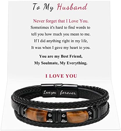 You are currently viewing Mens Black Braided Tiger Eye Leather Bracelets Son Grandson Boyfriend Dad Husband Gifts For Men Christmas Birthday Father’s Day Easter Mens Jewelry Handmade Stainless Steel Clasp 7.5inch-9inch