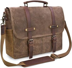 Read more about the article Mens Messenger Bag 15.6 Inch Waterproof Vintage Genuine Leather Waxed Canvas Briefcase Large Leather Computer Laptop Bag Rugged Satchel Shoulder Bag, Brown