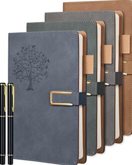 Mimorou 4 Sets Leather Journal Writing Notebooks with Ballpoint Pens, Life Tree Refillable Travel Diary Gift for Women Men, A5 Lined Magnetic Personal Faux Hardcover Notebook, 200 Pages