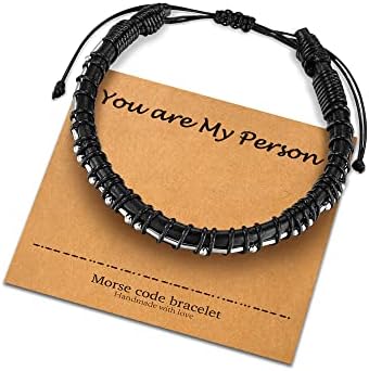 Morse Code Bracelets Gifts for Men, 18K Real Gold Plated Beads on Black Leather Bracelet for Men Inspirational Bracelets Gifts for Mens Jewelry Unique Birthday Fathers Day Thanksgiving Gifts for Him