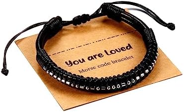 You are currently viewing Morse Code Bracelets Gifts for Men, Gunmetal Beads on Leather Bracelets for Mens Gifts Inspirational Gifts for Mens Jewelry Unique Fathers Day Birthday Christmas Gifts for Boyfriend Dad Best Friend