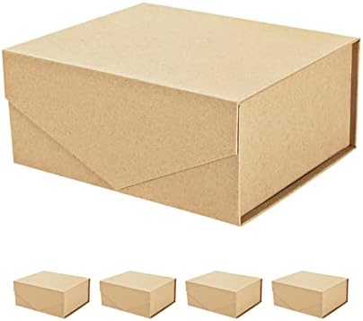 PACKHOME 5 Gift Boxes 9x6.5x3.8 Inches, Groomsman Boxes, Rectangle Collapsible Boxes with Magnetic Lids for Gift Packaging (Kraft)