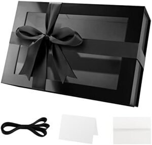 Read more about the article PACKQUEEN Large Gift Box with Window, 13.5x9x4.1 Inches Black Gift Box for Present Contains Ribbon, Card, Groomsman Proposal Box, Extra Large Gift Box with Magnetic Lid (Glossy Black)