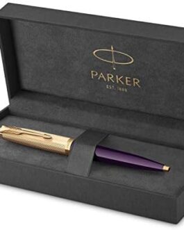 Parker 51 Ballpoint Pen | Deluxe Plum Barrel with Gold Trim | Medium 18k Gold Point with Black Ink Refill | Gift Box