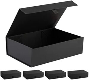 Read more about the article Purple Q Crafts Black Ribbed Hard Gift Box With Magnetic Closure Lid 14″ x 9″ x 4″ Rectangle Favor Boxes With Classy Black Finish (5 Boxes)