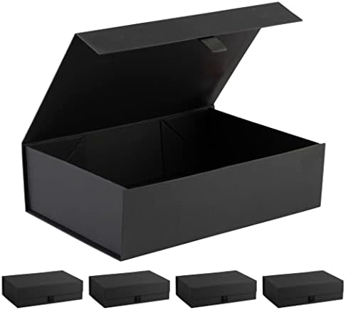 You are currently viewing Purple Q Crafts Black Ribbed Hard Gift Box With Magnetic Closure Lid 14″ x 9″ x 4″ Rectangle Favor Boxes With Classy Black Finish (5 Boxes)