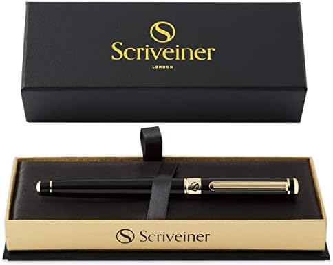 You are currently viewing Scriveiner Black Lacquer Rollerball Pen – Stunning Luxury Pen with 24K Gold Finish, Schmidt Ink Refill, Best Roller Ball Pen Gift Set for Men & Women, Professional, Executive Office, Nice Pens