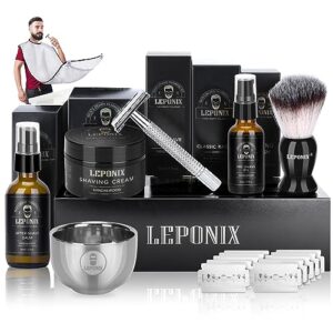 Read more about the article Shaving Kit for Men, Include Safety Razor, Sandalwood Shaving Cream, Mens Aftershave, Pre Shave Oil, Shaving Brush and Bowl, Shaving Apron Bib -Unique Gifts for Men Him Stocking Stuffers