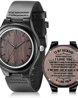 UMIPHIMAT Engraved Wooden Watches for Men – Customized Wood Wrist Watches for Husband Boyfriend Dad Son