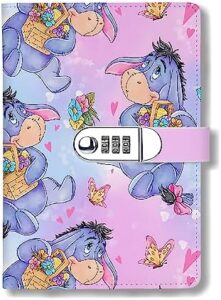 Read more about the article WHLBHG Eeyore Lover Gift Donkey Faux Lined Leather Journal A5 Locking Journal Refillable Writing Notebook with Lock Password Locked Journals Cartoon Lovers Gift (Basket Flowers Eeyore Lock)